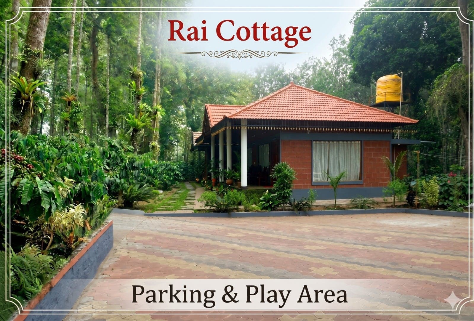 Parking area and children's play area inside the Rai Cottage estate